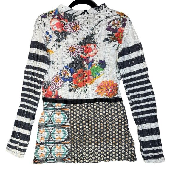 Alberto Makali Button Up Top M Patchwork Art To Wear Mixed Media Floral Boho Y2K - Picture 2 of 12